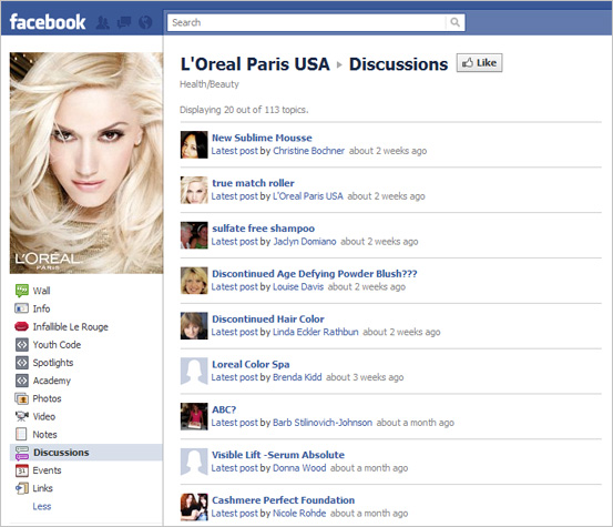 Facebook Discussions Page