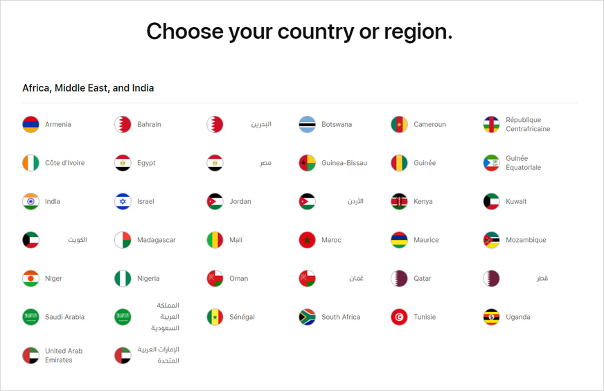 Choose your country dialog