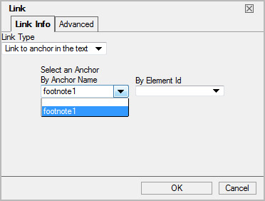 Select anchor name from drop down